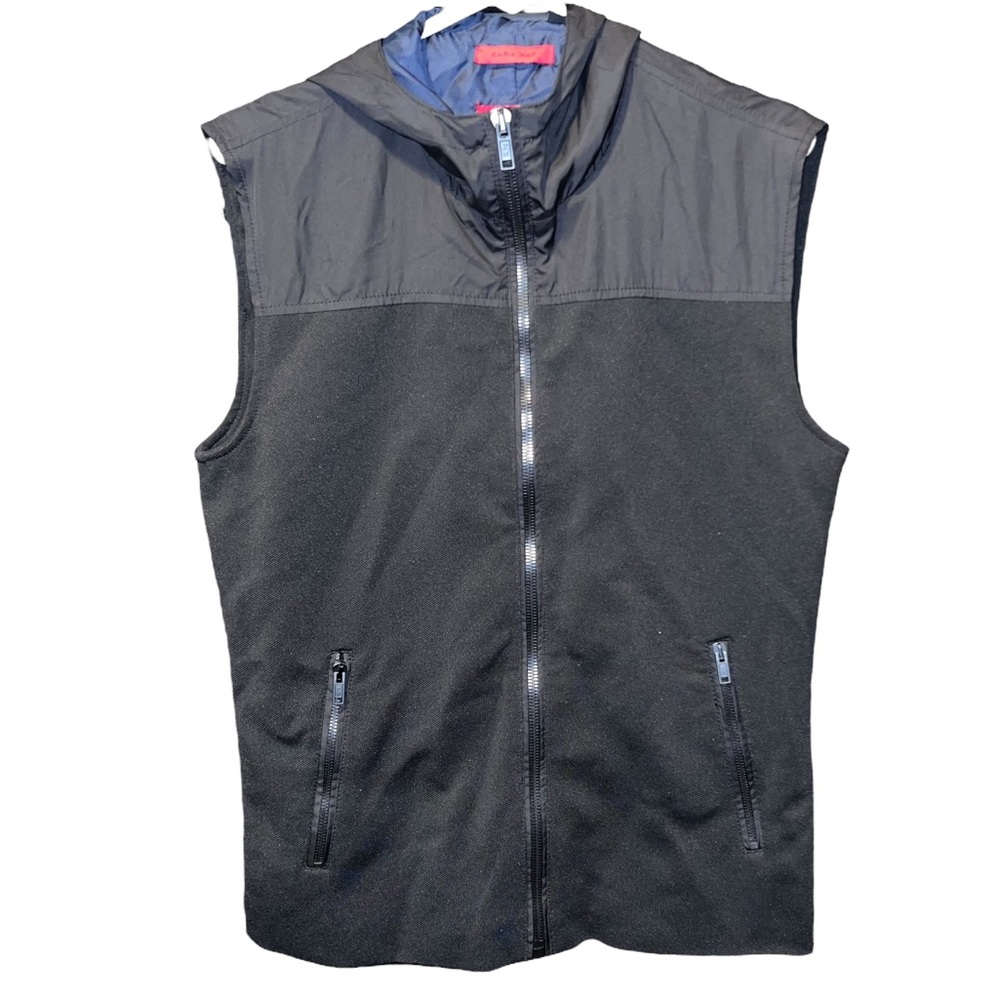 ZARA MAN Zip Up Black Minimalist Hooded Vest